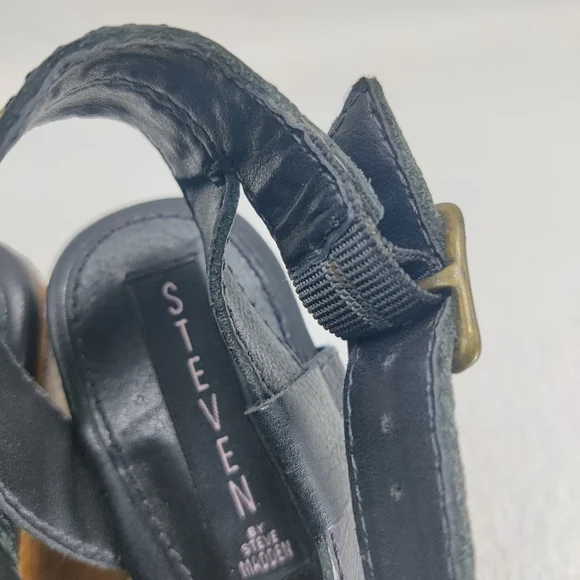 Steve Madden Wood Platform Wedge Heels Leather Ankle Strap Open Toe Sz 7 #224 - Picture 6 of 13